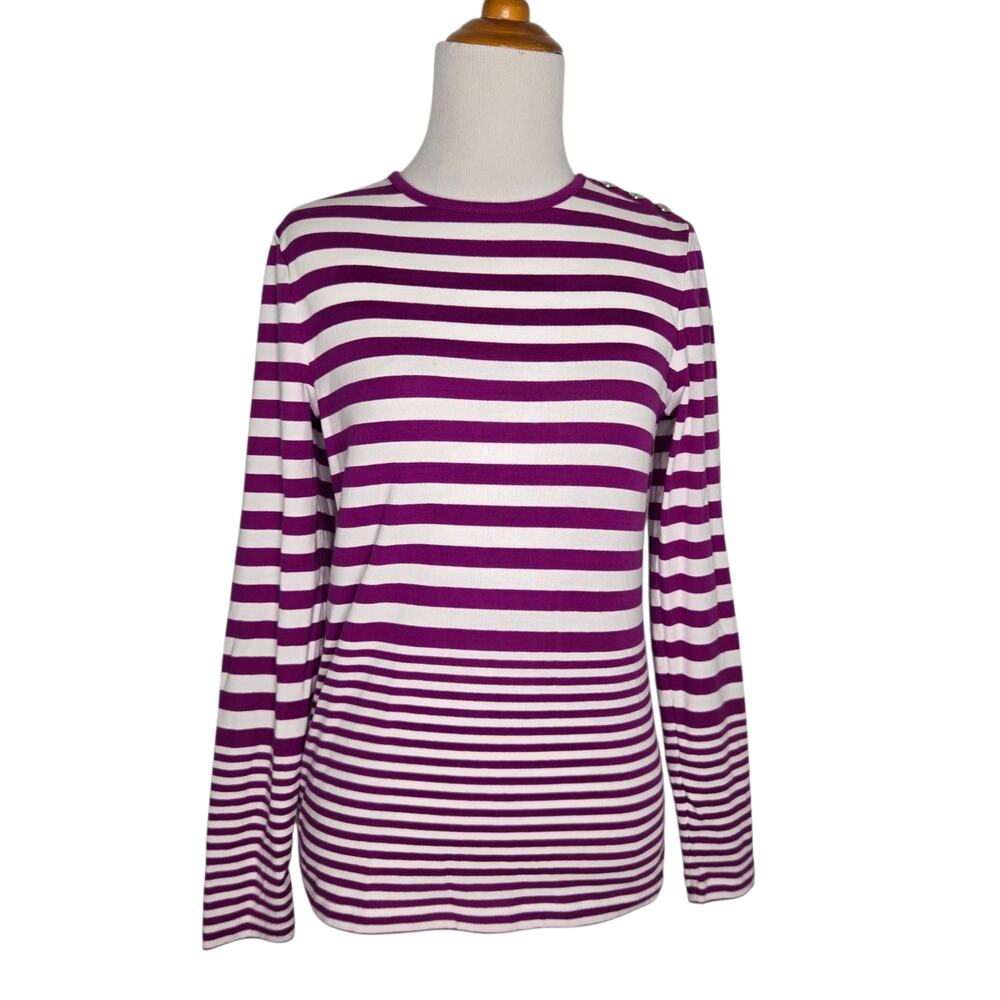 Lauren Ralph Lauren Womens Nautical Long Sleeve Tee Fall Striped Basics Medium